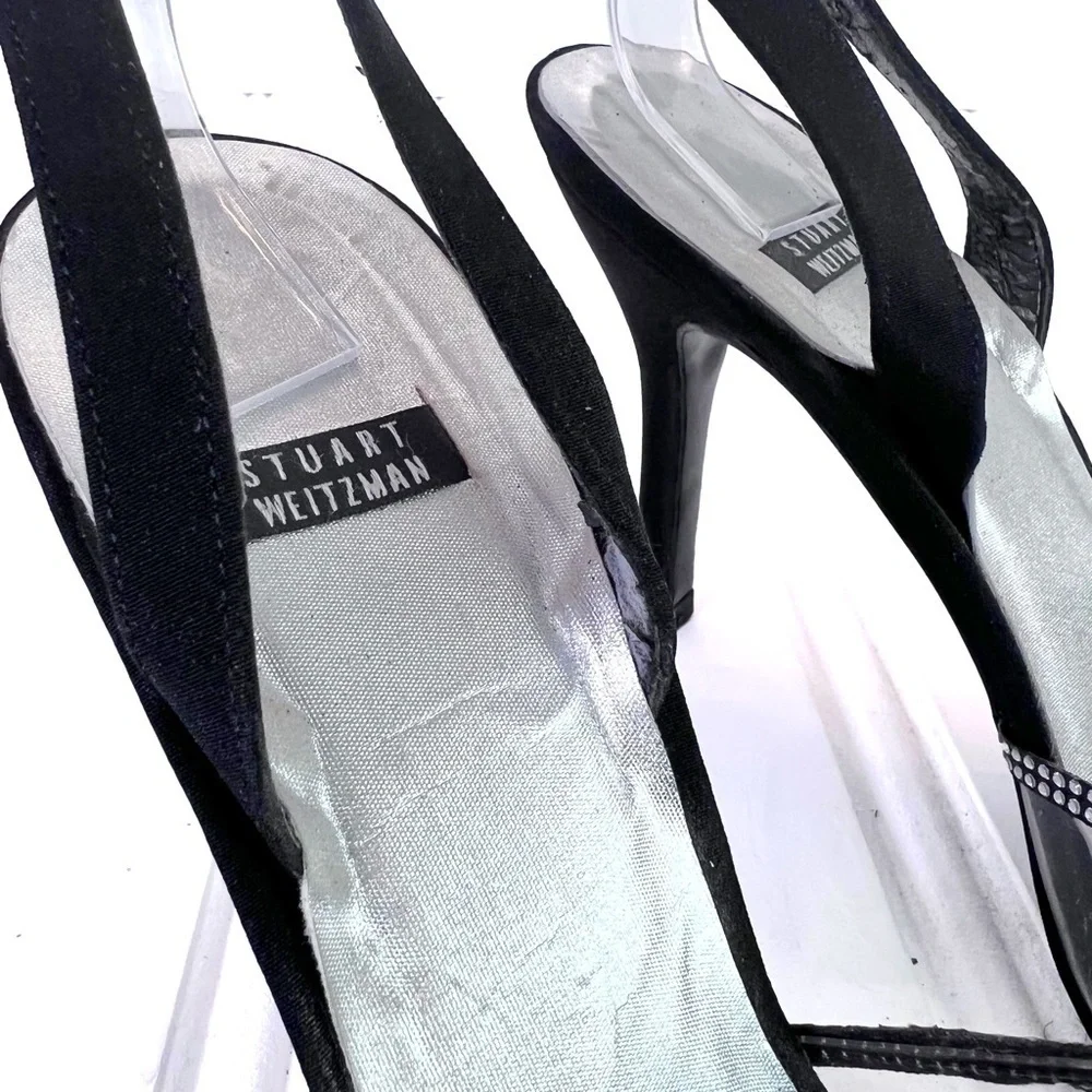 STUART WEITZMAN BLACK RHINESTONE HEELS SLINGBACK  HEELS VINTAGE WOMEN SIZS 8 - Picture 8 of 12